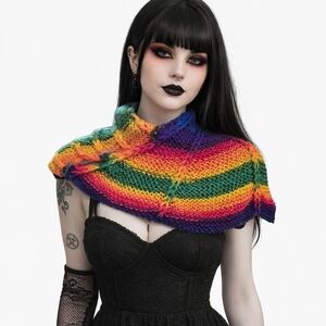 Hand Knit One Of A Kind Rainbow Dragonwing Cowl OSFM